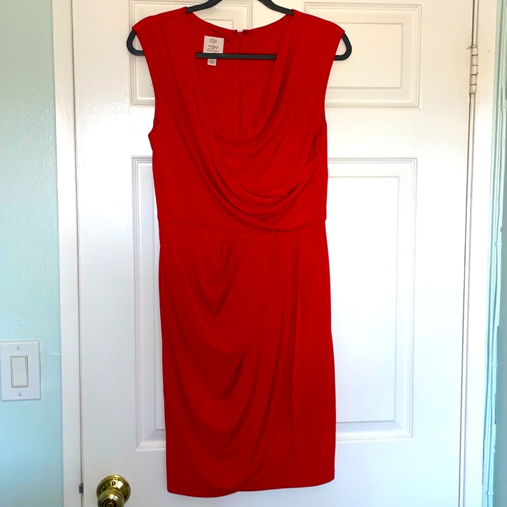 Suzi Chin for Maggy Boutique Red Draped Cowl Neck Sheath Dress (Size 6)